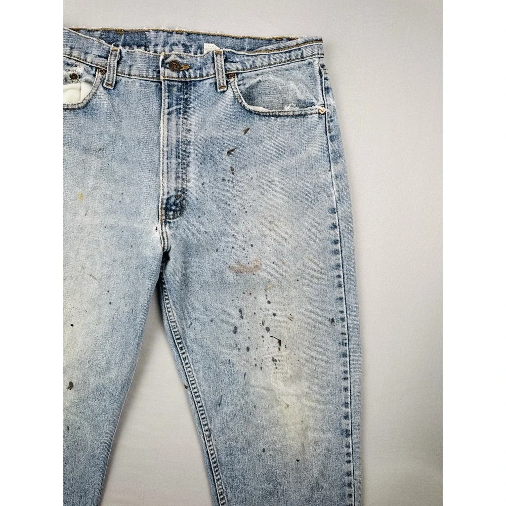 Vintage 90s Levi's 554 Jeans 35x30 USA Made Distressed Paint Workwear Denim